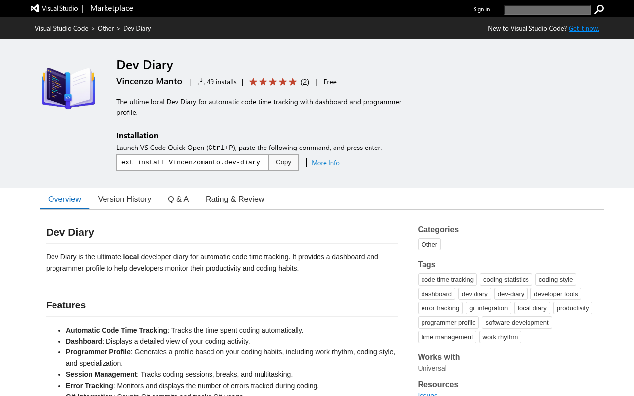 Screenshot of DevDiary: Elevate Your Coding Habits with VSCode's Free Local Extension